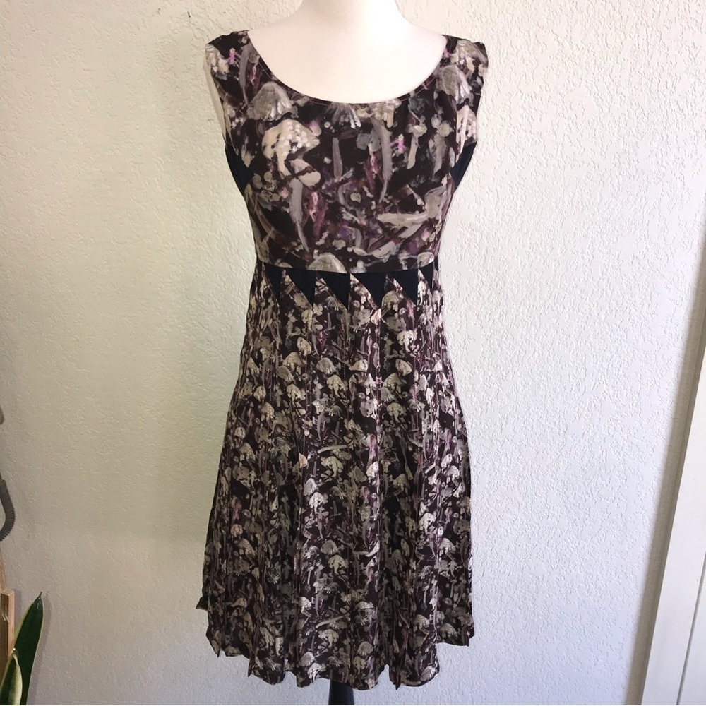 Zac Posen Silk Floral Midi Dress Brown and Cream Womens Size 4 EUC